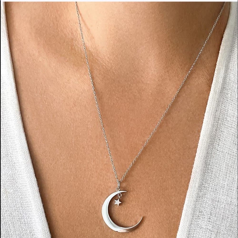 ADORNIA Hanging Moon & Star Silver Necklace - Picture 2 of 6